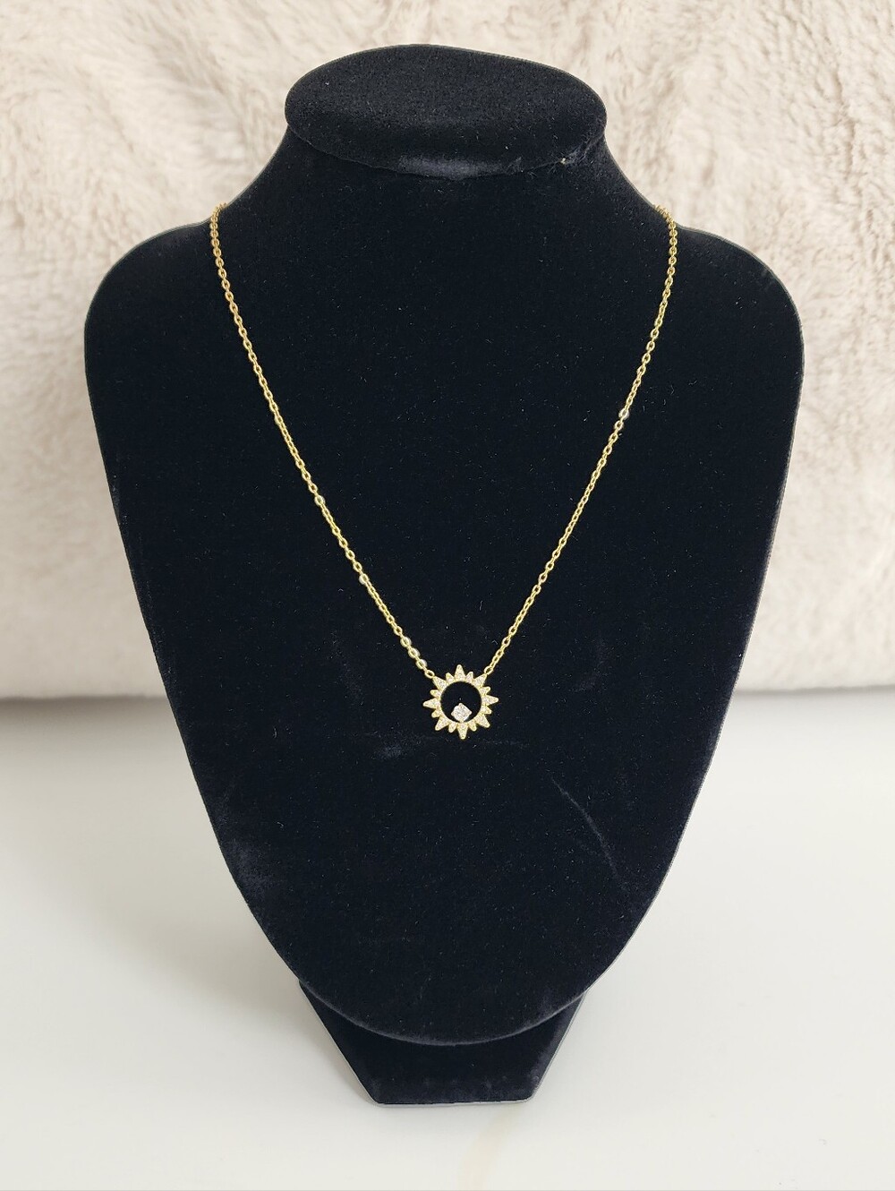 Gold Tone Cable Chain Necklace Sun Charm With Zirconia Fashion Jewelry 16"-18"